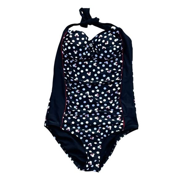 Disney Park Resort Minnie Mouse Black Red Polka Dot One Piece Swimsuit Small - Picture 1 of 4